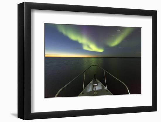 Canada, Nunavut, Aurora Borealis Glows in Night Sky Above Hudson Bay-Paul Souders-Framed Photographic Print