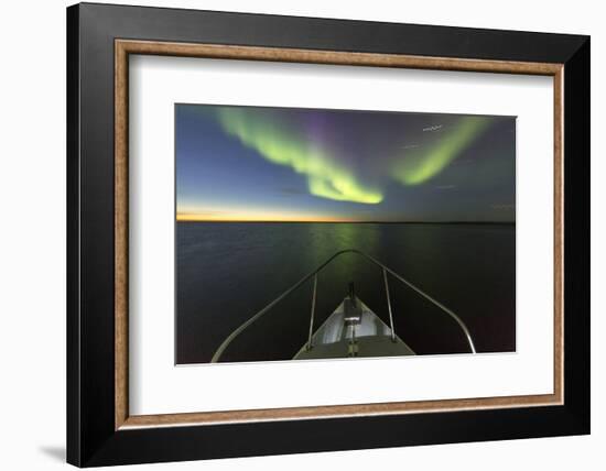 Canada, Nunavut, Aurora Borealis Glows in Night Sky Above Hudson Bay-Paul Souders-Framed Photographic Print