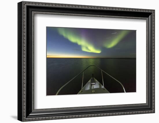 Canada, Nunavut, Aurora Borealis Glows in Night Sky Above Hudson Bay-Paul Souders-Framed Photographic Print