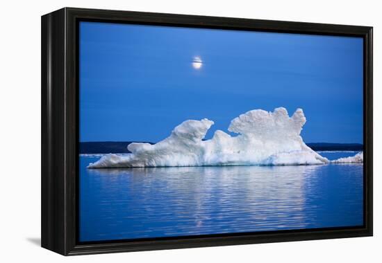 Canada, Nunavut, Moon Rises Behind Melting Iceberg in Frozen Channel-Paul Souders-Framed Premier Image Canvas