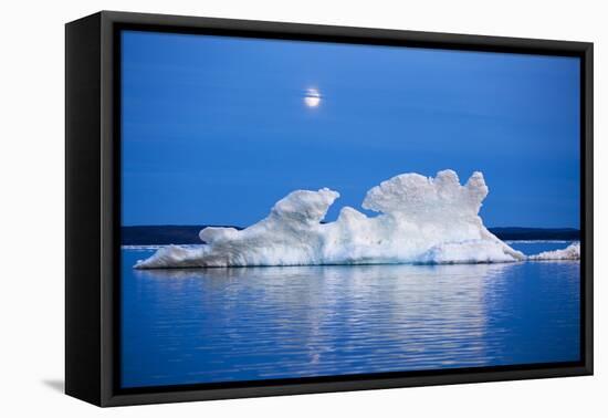 Canada, Nunavut, Moon Rises Behind Melting Iceberg in Frozen Channel-Paul Souders-Framed Premier Image Canvas