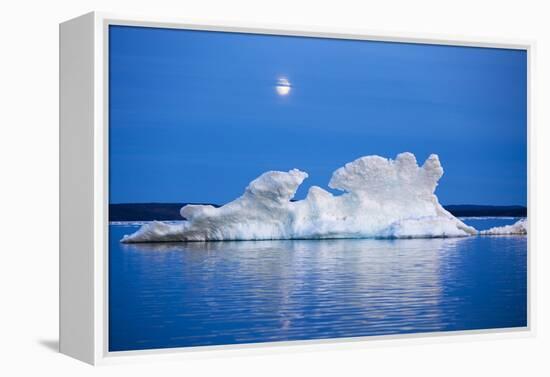 Canada, Nunavut, Moon Rises Behind Melting Iceberg in Frozen Channel-Paul Souders-Framed Premier Image Canvas