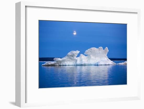 Canada, Nunavut, Moon Rises Behind Melting Iceberg in Frozen Channel-Paul Souders-Framed Premium Photographic Print