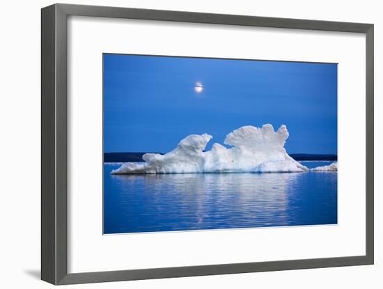 Canada, Nunavut, Moon Rises Behind Melting Iceberg in Frozen Channel-Paul Souders-Framed Premium Photographic Print