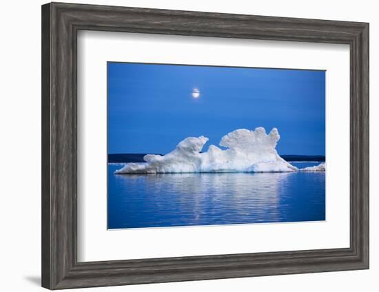 Canada, Nunavut, Moon Rises Behind Melting Iceberg in Frozen Channel-Paul Souders-Framed Photographic Print