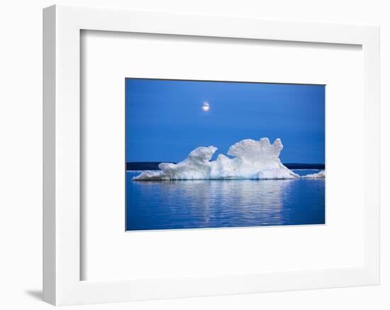 Canada, Nunavut, Moon Rises Behind Melting Iceberg in Frozen Channel-Paul Souders-Framed Photographic Print