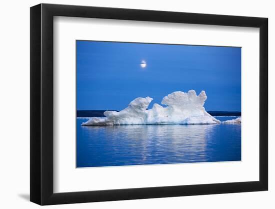 Canada, Nunavut, Moon Rises Behind Melting Iceberg in Frozen Channel-Paul Souders-Framed Photographic Print