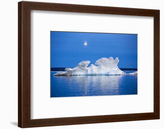 Canada, Nunavut, Moon Rises Behind Melting Iceberg in Frozen Channel-Paul Souders-Framed Photographic Print