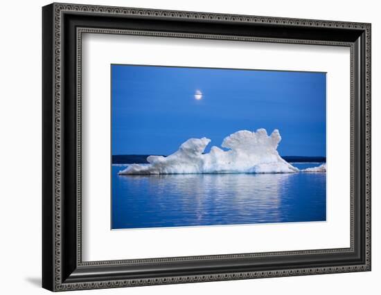 Canada, Nunavut, Moon Rises Behind Melting Iceberg in Frozen Channel-Paul Souders-Framed Photographic Print