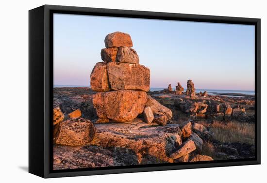 Canada, Nunavut, Territory, Stone Cairn on Harbor Islands at Sunset-Paul Souders-Framed Premier Image Canvas