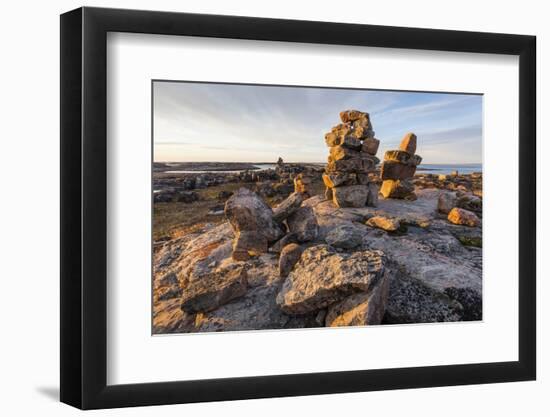 Canada, Nunavut Territory, Sunset Lights Cairns on Harbor Islands-Paul Souders-Framed Photographic Print