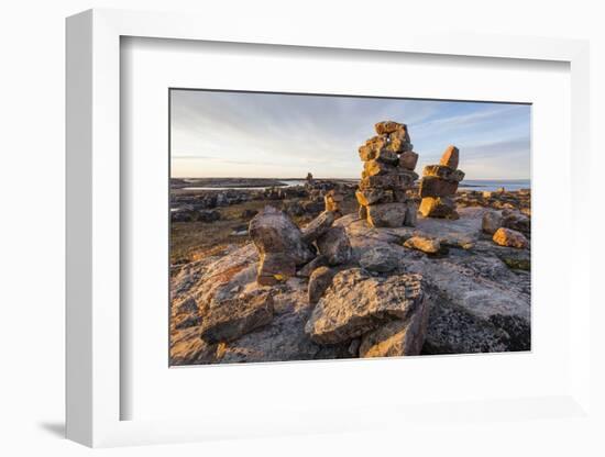 Canada, Nunavut Territory, Sunset Lights Cairns on Harbor Islands-Paul Souders-Framed Photographic Print