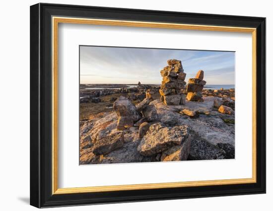 Canada, Nunavut Territory, Sunset Lights Cairns on Harbor Islands-Paul Souders-Framed Photographic Print