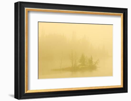 Canada, Ontario. Heavy Morning Fog on Lake with Small Island-Jaynes Gallery-Framed Photographic Print