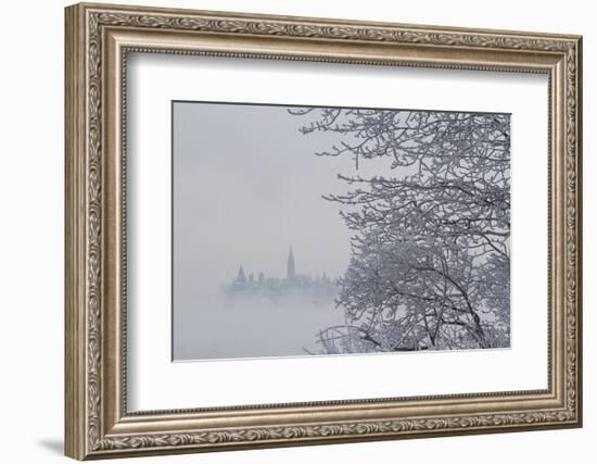 Canada, Ottawa, Ottawa River. Parliament Buildings Seen Through Fog-Bill Young-Framed Photographic Print