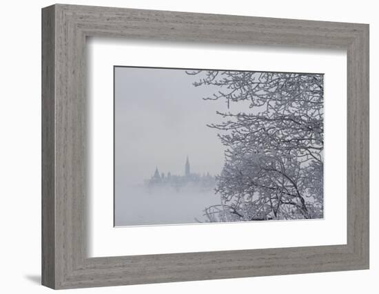 Canada, Ottawa, Ottawa River. Parliament Buildings Seen Through Fog-Bill Young-Framed Photographic Print