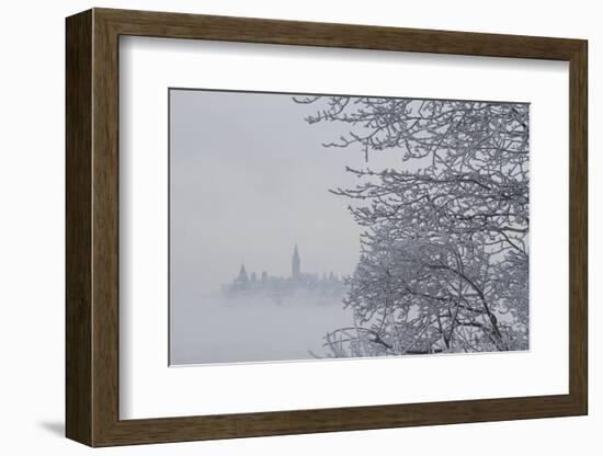 Canada, Ottawa, Ottawa River. Parliament Buildings Seen Through Fog-Bill Young-Framed Photographic Print