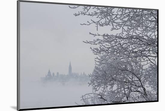 Canada, Ottawa, Ottawa River. Parliament Buildings Seen Through Fog-Bill Young-Mounted Photographic Print