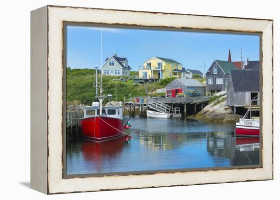 Canada, Peggy's Cove, Nova Scotia, Peaceful and Quiet Famous Harbor with Boats and Homes in Summer-Bill Bachmann-Framed Premier Image Canvas