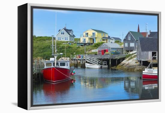 Canada, Peggy's Cove, Nova Scotia, Peaceful and Quiet Famous Harbor with Boats and Homes in Summer-Bill Bachmann-Framed Premier Image Canvas