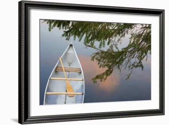 Canada, Quebec, Eastman. Canoe on Lake at Sunset-Jaynes Gallery-Framed Photographic Print