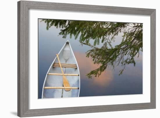 Canada, Quebec, Eastman. Canoe on Lake at Sunset-Jaynes Gallery-Framed Photographic Print