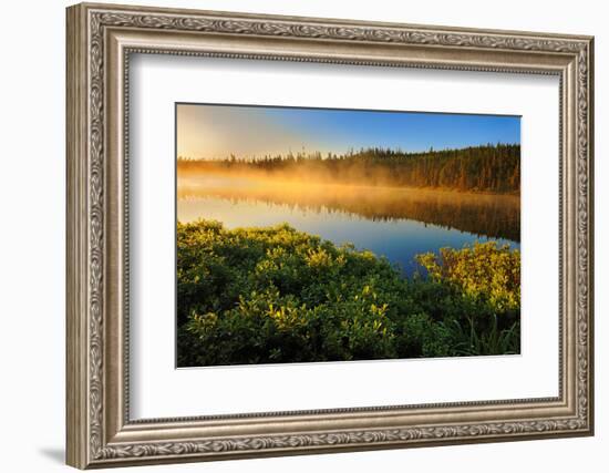 Canada, Quebec, Lac A Thompson. Sunrise mist on lake.-Jaynes Gallery-Framed Photographic Print