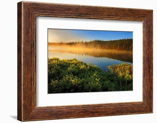 Canada, Quebec, Lac A Thompson. Sunrise mist on lake.-Jaynes Gallery-Framed Photographic Print