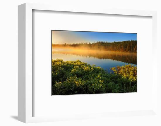 Canada, Quebec, Lac A Thompson. Sunrise mist on lake.-Jaynes Gallery-Framed Photographic Print