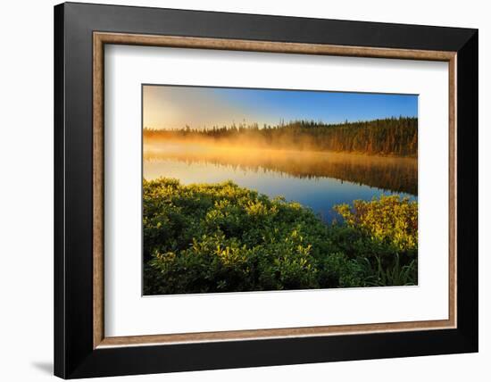 Canada, Quebec, Lac A Thompson. Sunrise mist on lake.-Jaynes Gallery-Framed Photographic Print