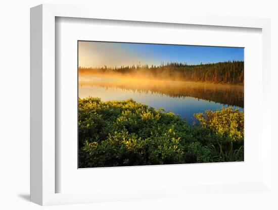 Canada, Quebec, Lac A Thompson. Sunrise mist on lake.-Jaynes Gallery-Framed Photographic Print