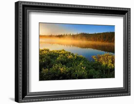 Canada, Quebec, Lac A Thompson. Sunrise mist on lake.-Jaynes Gallery-Framed Photographic Print