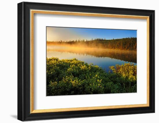 Canada, Quebec, Lac A Thompson. Sunrise mist on lake.-Jaynes Gallery-Framed Photographic Print