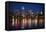 Canada, Quebec, Montreal. Nighttime View of Downtown and River-Jaynes Gallery-Framed Premier Image Canvas