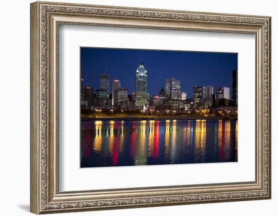 Canada, Quebec, Montreal. Nighttime View of Downtown and River-Jaynes Gallery-Framed Photographic Print