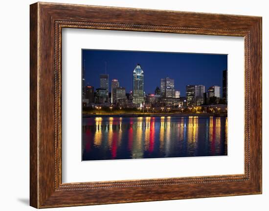 Canada, Quebec, Montreal. Nighttime View of Downtown and River-Jaynes Gallery-Framed Photographic Print