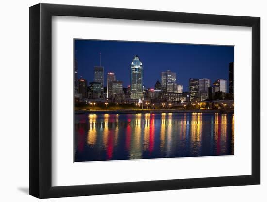 Canada, Quebec, Montreal. Nighttime View of Downtown and River-Jaynes Gallery-Framed Photographic Print