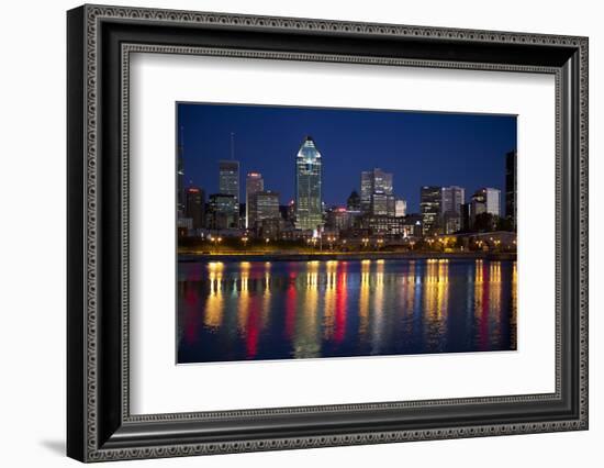 Canada, Quebec, Montreal. Nighttime View of Downtown and River-Jaynes Gallery-Framed Photographic Print