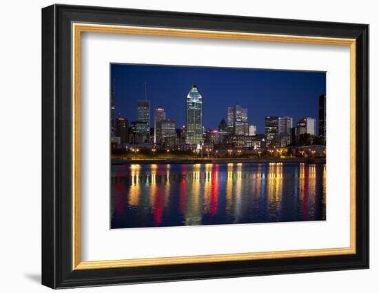 Canada, Quebec, Montreal. Nighttime View of Downtown and River-Jaynes Gallery-Framed Photographic Print