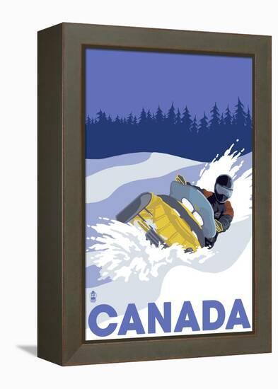 Canada, Snowmobile Scene-Lantern Press-Framed Stretched Canvas