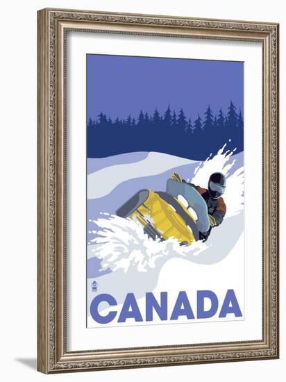 Canada, Snowmobile Scene-Lantern Press-Framed Art Print