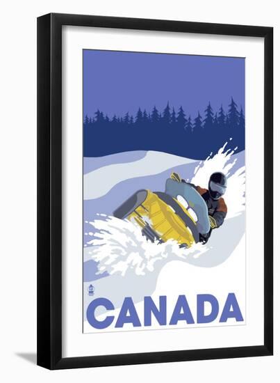 Canada, Snowmobile Scene-Lantern Press-Framed Art Print