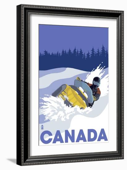 Canada, Snowmobile Scene-Lantern Press-Framed Art Print