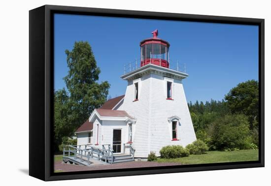 Canada, St. Martins, New Brunswick, White Tourist Lighthouse in Small Fishing and Lobster Village-Bill Bachmann-Framed Premier Image Canvas