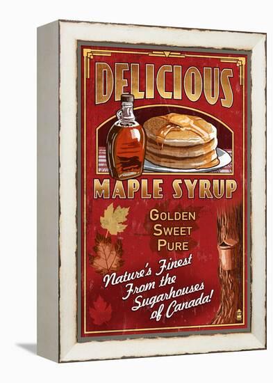 Canada - Vintage Maple Syrup Sign-Lantern Press-Framed Stretched Canvas