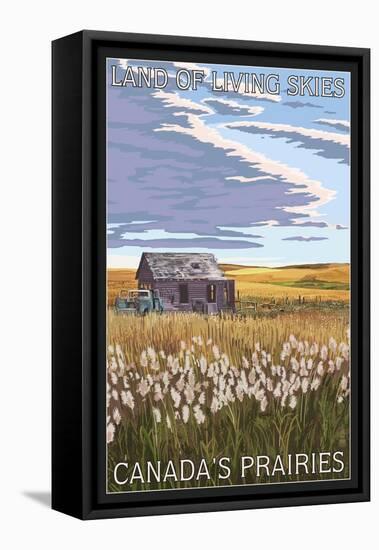 Canadas Praires - Land of Living Skies - Wheat Field and Shack-Lantern Press-Framed Stretched Canvas