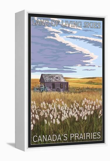 Canadas Praires - Land of Living Skies - Wheat Field and Shack-Lantern Press-Framed Stretched Canvas