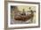 Canadian Canoe at a Riverbank Camp-null-Framed Art Print