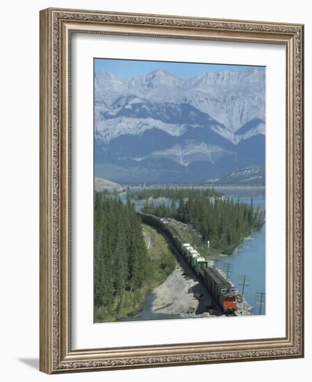 Canadian National Railways Goods Train Along Athabasca River, Jasper National Park, Rocky Mountains-Ursula Gahwiler-Framed Photographic Print