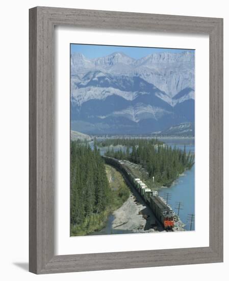 Canadian National Railways Goods Train Along Athabasca River, Jasper National Park, Rocky Mountains-Ursula Gahwiler-Framed Photographic Print